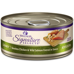 Wellness CORE Signature Selects trozos de pollo y salmón en lata para hidratación.