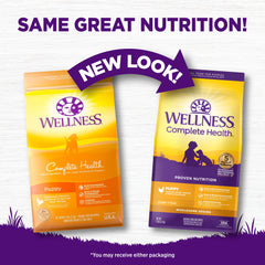 Wellness ingredientes naturales con pollo y salmón para nutrición equilibrada.