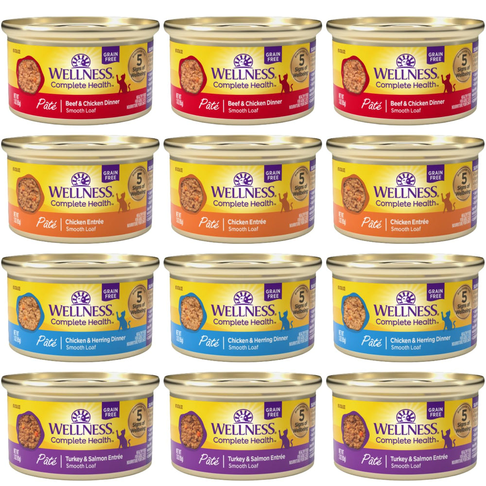 Wellness Natural Premium Paté para gatos: pack de 12 latas para uso diario.