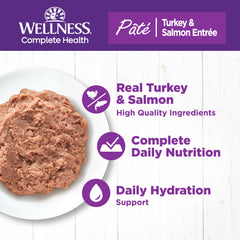 Wellness-pavo-salmon-entree-gato-lata: sabor natural que apoya la nutrición diaria.