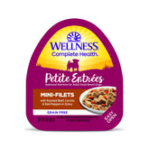 Wellness Petite Entrées: filetes tiernos de res con zanahorias y pimientos rojos en salsa, ideal para perros pequeños.