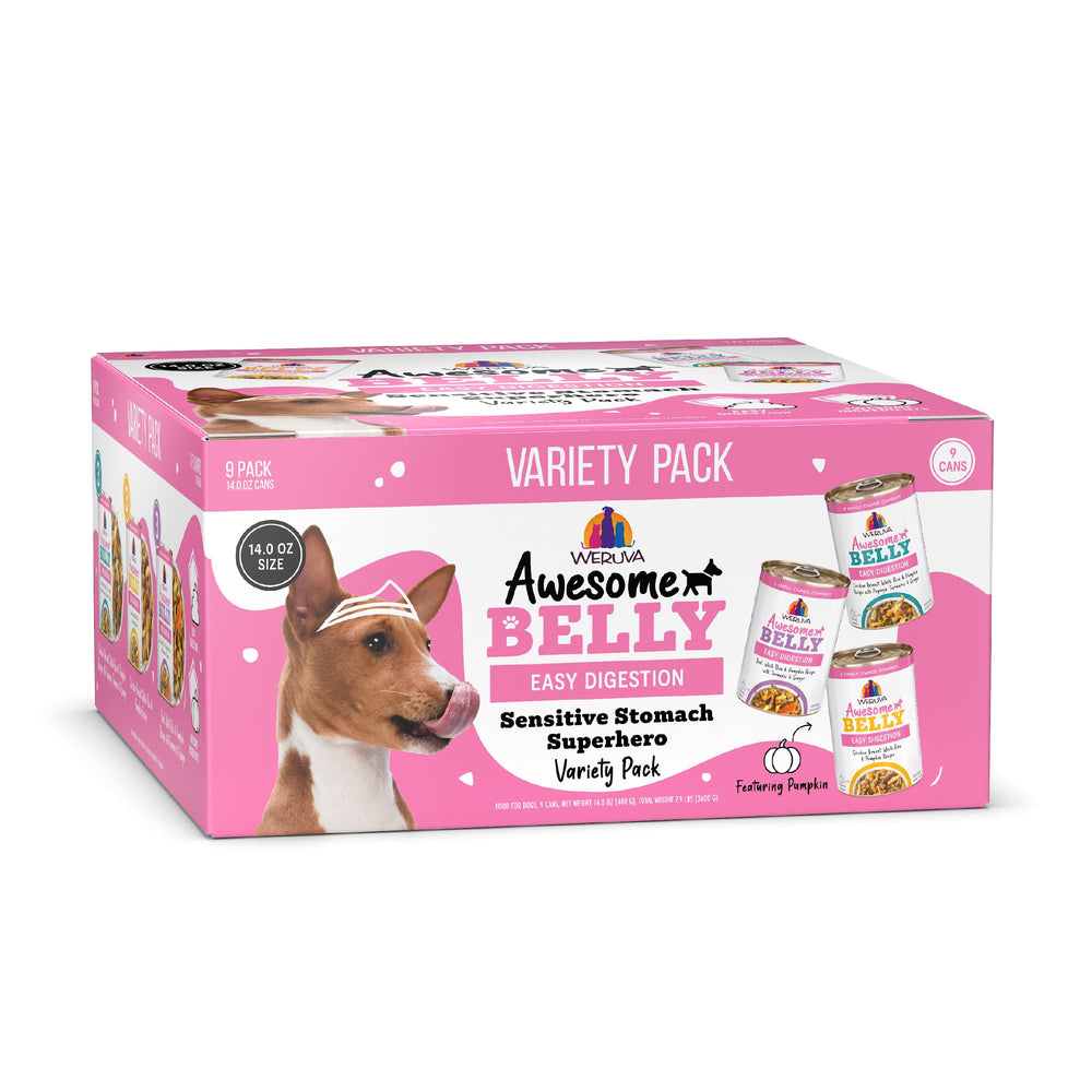 Weruva Awesome Belly: lata de 14 oz para estómagos sensibles y digestión suave.