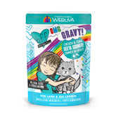 Weruva B.F.F. OMG, bolsa de 2,8 onzas frente, sabor jugoso para gatos.