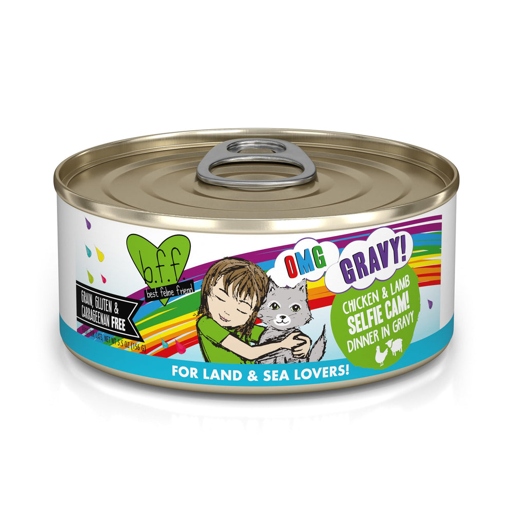 Weruva B.F.F. OMG lata de 5.5 oz con pollo y cordero en salsa, sabor jugoso