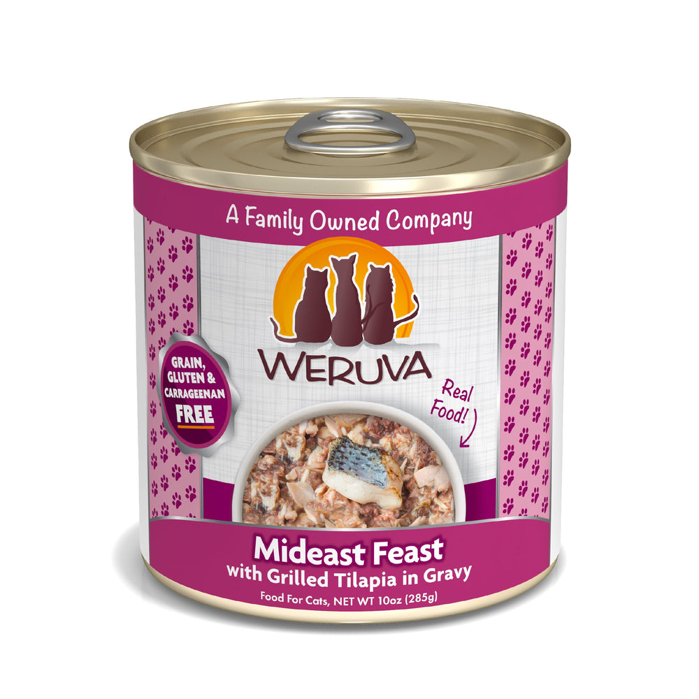 Weruva Mideast Feast: lata tilapia en salsa para gatos, sabor marino.