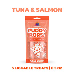 Textura para lamido de Weruva Puddy Pops con atún y salmón