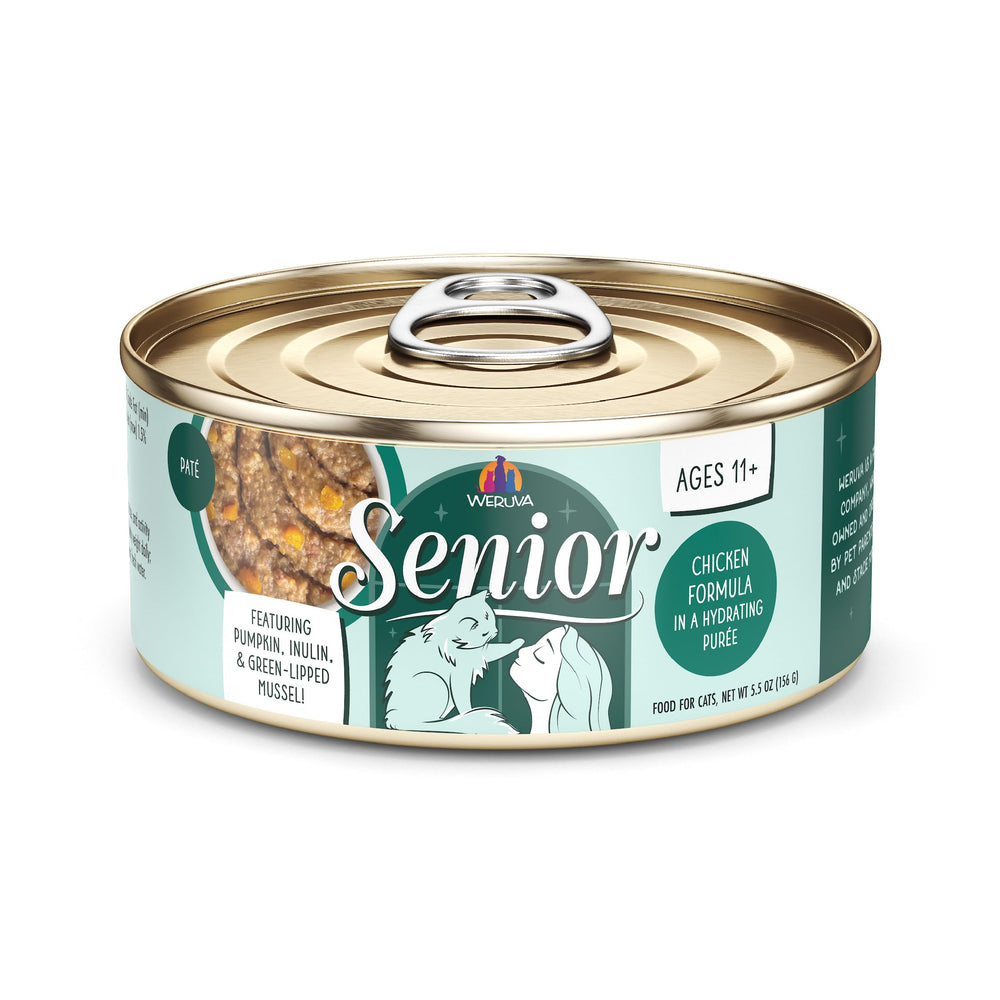 Weruva Senior Gato Pollo Purée Hidratante en lata, textura suave para mayor hidratación