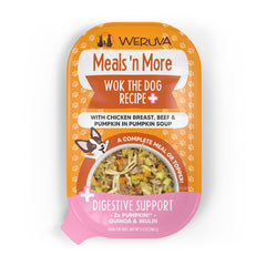 Weruva Wok The Dog Plus Digestive Support, paquete de 12 tazas, favorece la hidratación diaria.