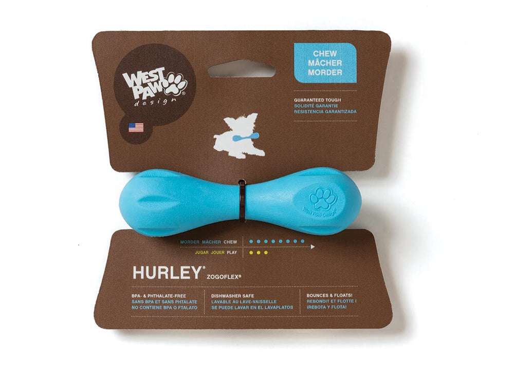West Paw Zogoflex Hurley: hueso flotante azul para perros, ideal para juego y masticación