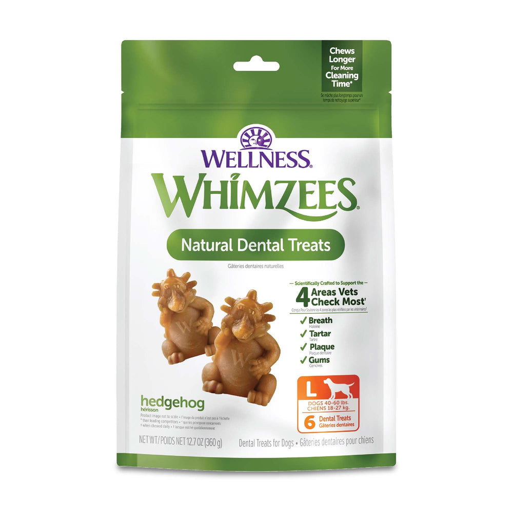 whimzees erizo dental para perro: premio natural para limpiar dientes y aliento.