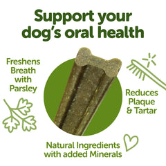 Whimzees Freshzees minerales añadidos para soporte diario de la salud dental.