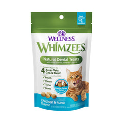 Whimzees Gato bocado dental pollo, ayuda a mejorar el aliento y limpieza bucal.