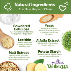 Whimzees Wellness Stix; textura de masticación natural promueve limpieza dental suave.