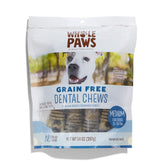 Whole Paws dental chews for medium dogs — bone-end close-up showing gum-massage texture.