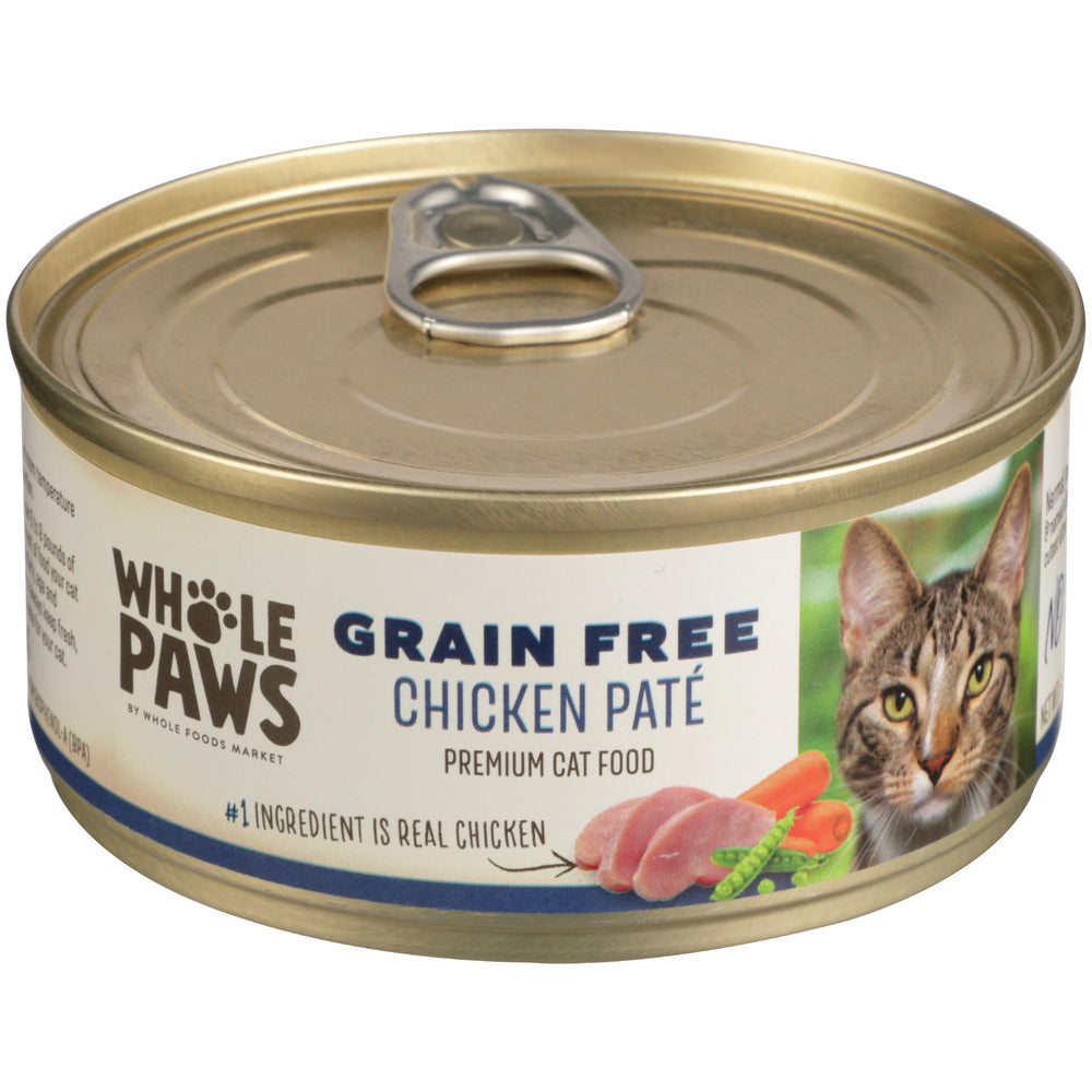 Whole Paws pate de pollo sin granos en lata de 5,5 onzas para gatos adultos.