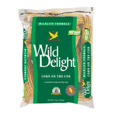 Wild Delight maíz en mazorca para alimentación de aves silvestres, sabor dorado y práctico para el jardín.