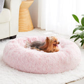 Cama para perro WNPETHOME en forma de rosquilla, descanso suave y cálido.