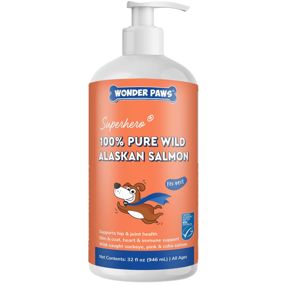 WONDER PAWS aceite de salmón para perros en botella con bomba, piel suave.