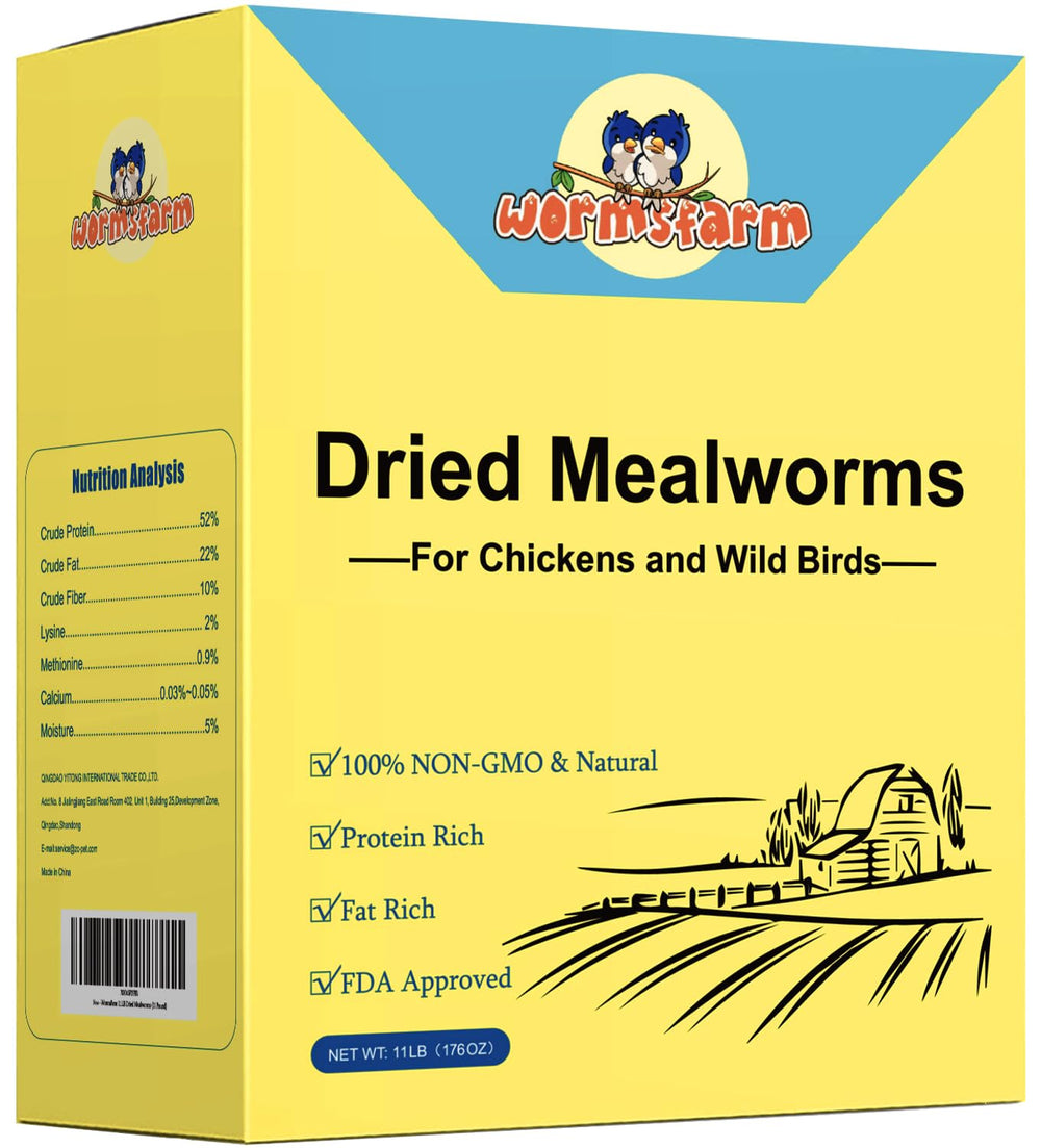 Gusanos de harina WormsFarm deshidratados en envase para aves