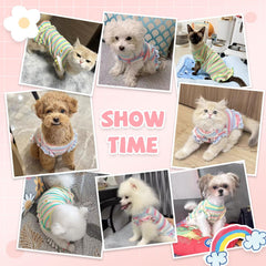 Camiseta rayada con bordado floral de XGDMEIL para perros pequeños