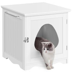 Yaheetech cabina caja-arena gato-madera blanco, solución estética para el área de mascotas