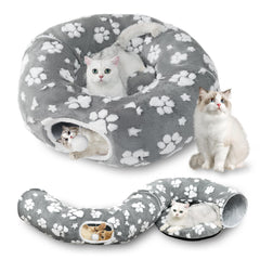 Tunel Yaning para gatos en interior con doble túnel, ideal para juego y descanso.