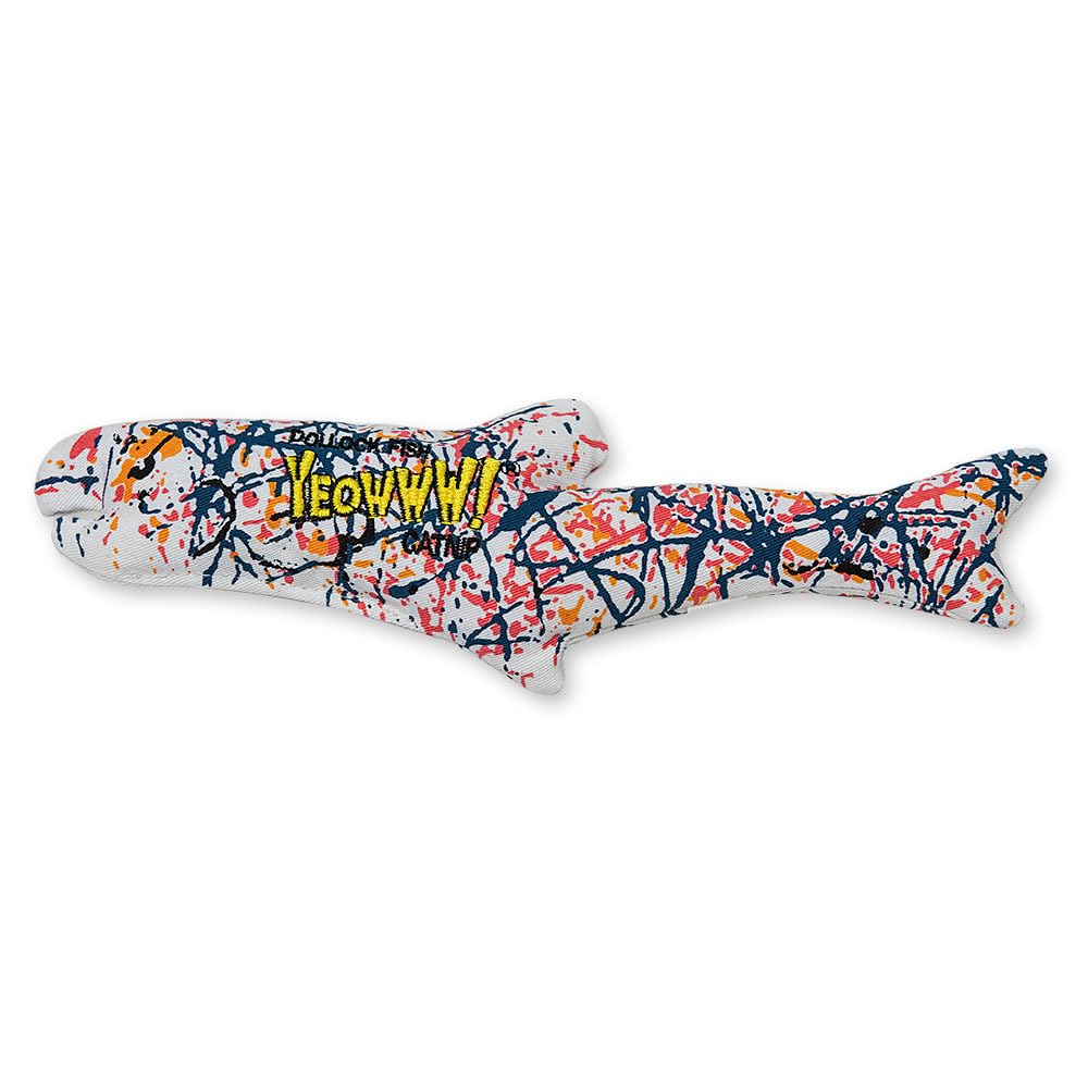 Yeowww Pollock pez juguete con jerba gatera, ideal para juego activo y exploración sensorial.
