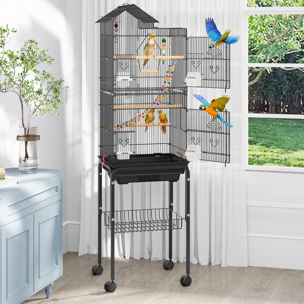 Jaula YITAHOME con base rodante para aves, traslado cómodo y estable.
