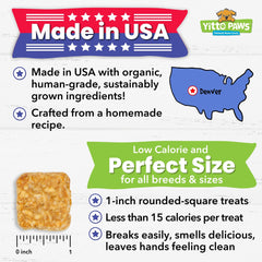 Ingredientes orgánicos con duraznos para las galletas Yitto Paws.