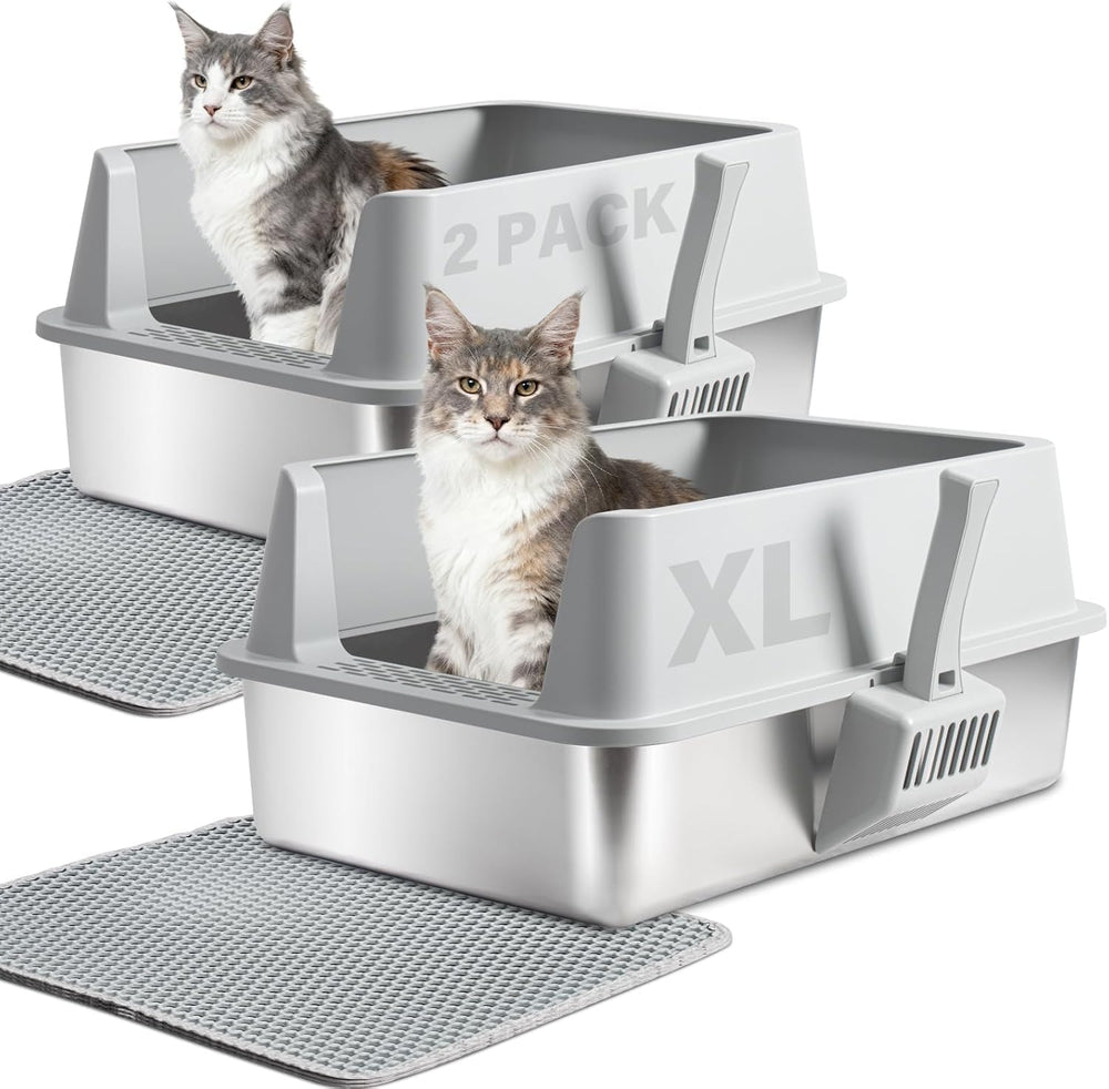 Caja de arena Yollber de acero inoxidable con tapa alta para gatos grandes.