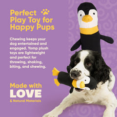 Juguete Yomp pingüino con papel crinkle para estimulación sensorial.