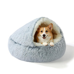 Cama YUDANSI para perro pequeño con cueva gris 65 cm, refugio cálido y seguro.
