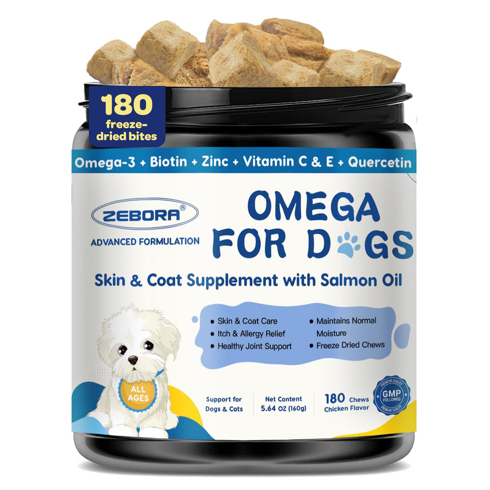 ZEBORA aceites salmón para perros en envase, favorece piel y pelaje saludable.