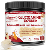 ZEBORA glucosamina para perros, frasco, soporte articular para movilidad diaria.