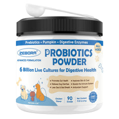probiótico Zebora en polvo para perros con calabaza y 90 porciones
