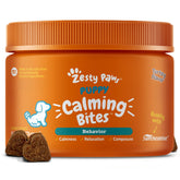 Zesty Paws Calming Chews, envase visible, sabor pavo, ayuda a la calma diaria para cachorros.