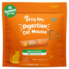 Zesty Paws Cat Mousse Squeezies: empaque de 18 unidades, snack práctico para gatos.