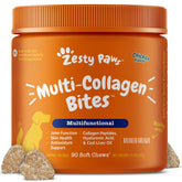 Zesty Paws Colágeno Múltiple para perros en envase, apoyo a articulaciones.
