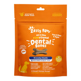 Zesty Paws Huesos dentales todo-en-uno para perros pequeños, apoyo a la higiene bucal diaria.
