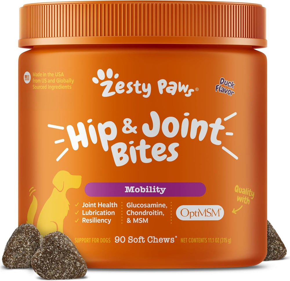 Zesty Paws bocado de pato enfocado en movilidad de articulaciones del perro.