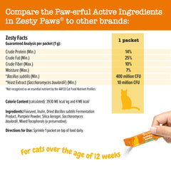 Zesty Paws probióticos para gatos, cuchara medidora incluida para porciones precisas.