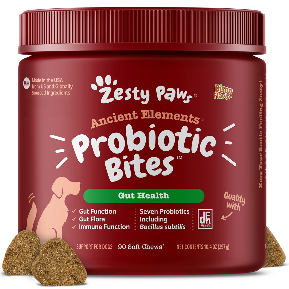 Zesty Paws Probiotics para perros: empaque frontal para uso diario