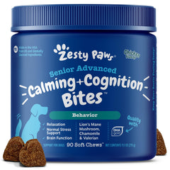 Zesty Paws Senior Calming Cognition: envase abierto con croquetas suaves para apoyo cerebral