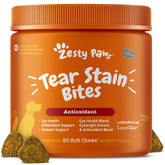 Gomitas de Zesty Paws Tear Stain Support en bote, sabor pollo, para apoyar la humedad ocular.