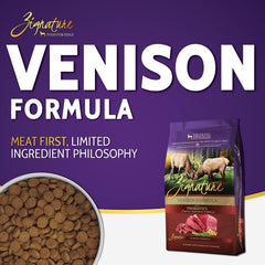 Zignature Venison: bol de croquetas con venado, ideal para perros curiosos.