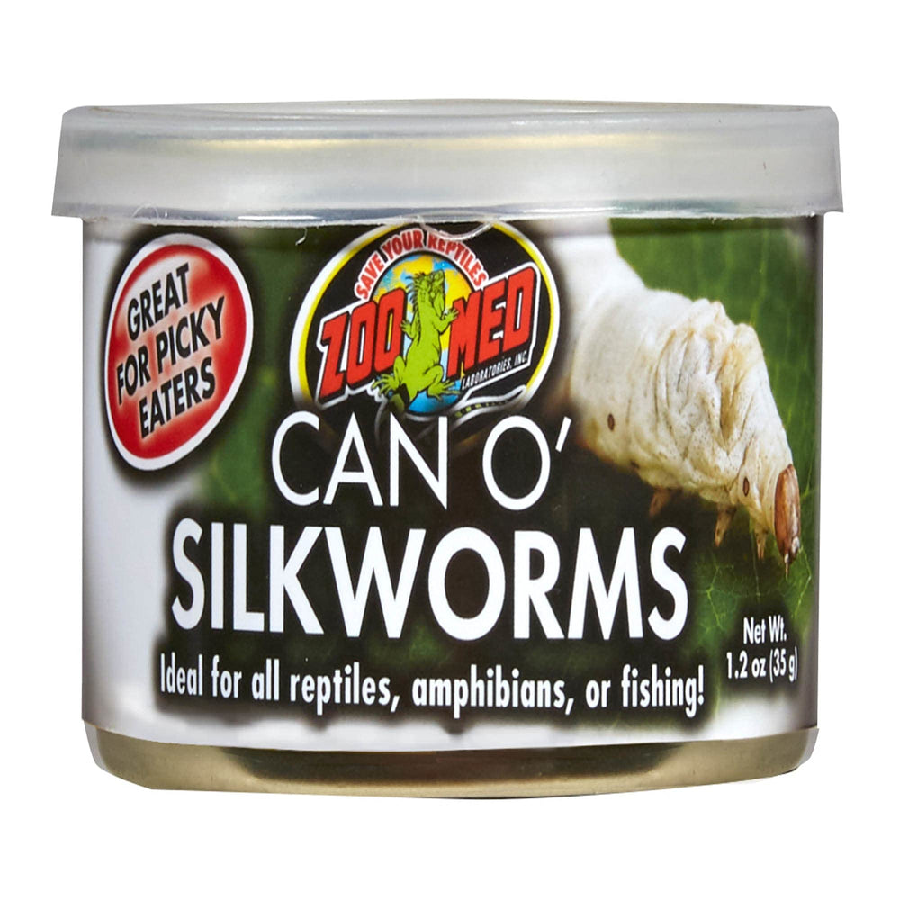 Zoo Med Can O' Silkworms para dragón barbudo, paquete de 1-2 oz, fuente proteica conveniente.
