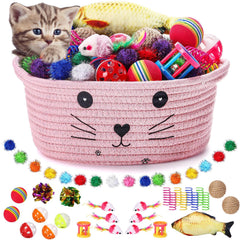 Cesta de almacenamiento Zopeal para gatos con asas, ideal para ordenar juguetes.