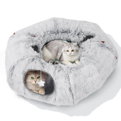 Zuqqony túnel para gato junto al árbol de Navidad, refugio cálido para juegos diarios.
