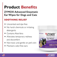 Zymox envase 100 unidades, opción práctica para limpieza regular de orejas.