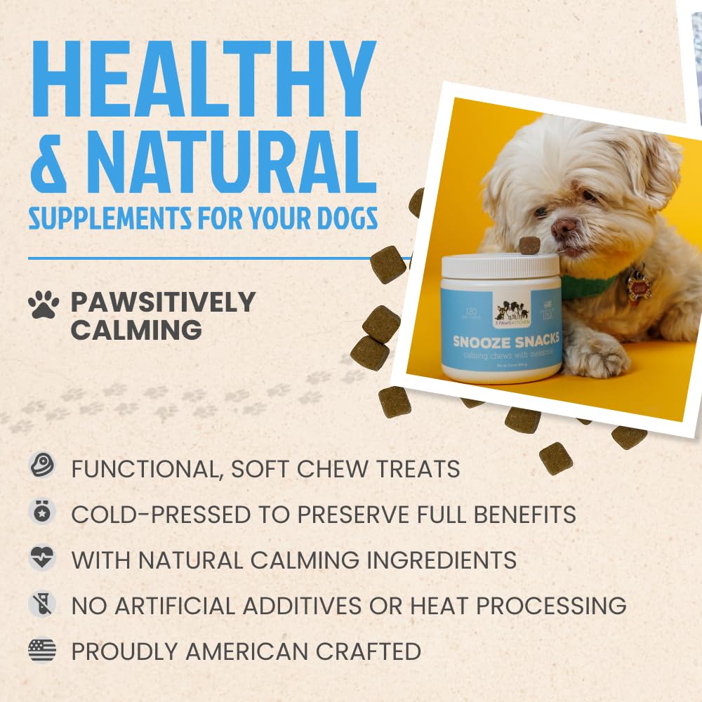 3 Paws Kitchen Snooze Snacks, paquete de 120 croquetas, calma durante fuegos artificiales